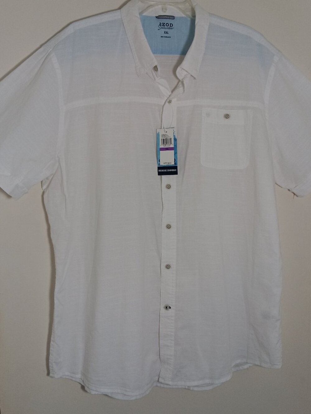 NWT IZOD saltwater dockside chambray shirt mens XXL white short sleeve cotton